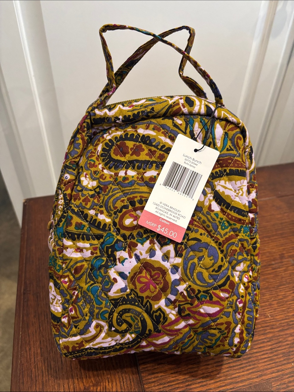 Vera Bradley Olive Multicolor Paisley Quilted Lunch Bag